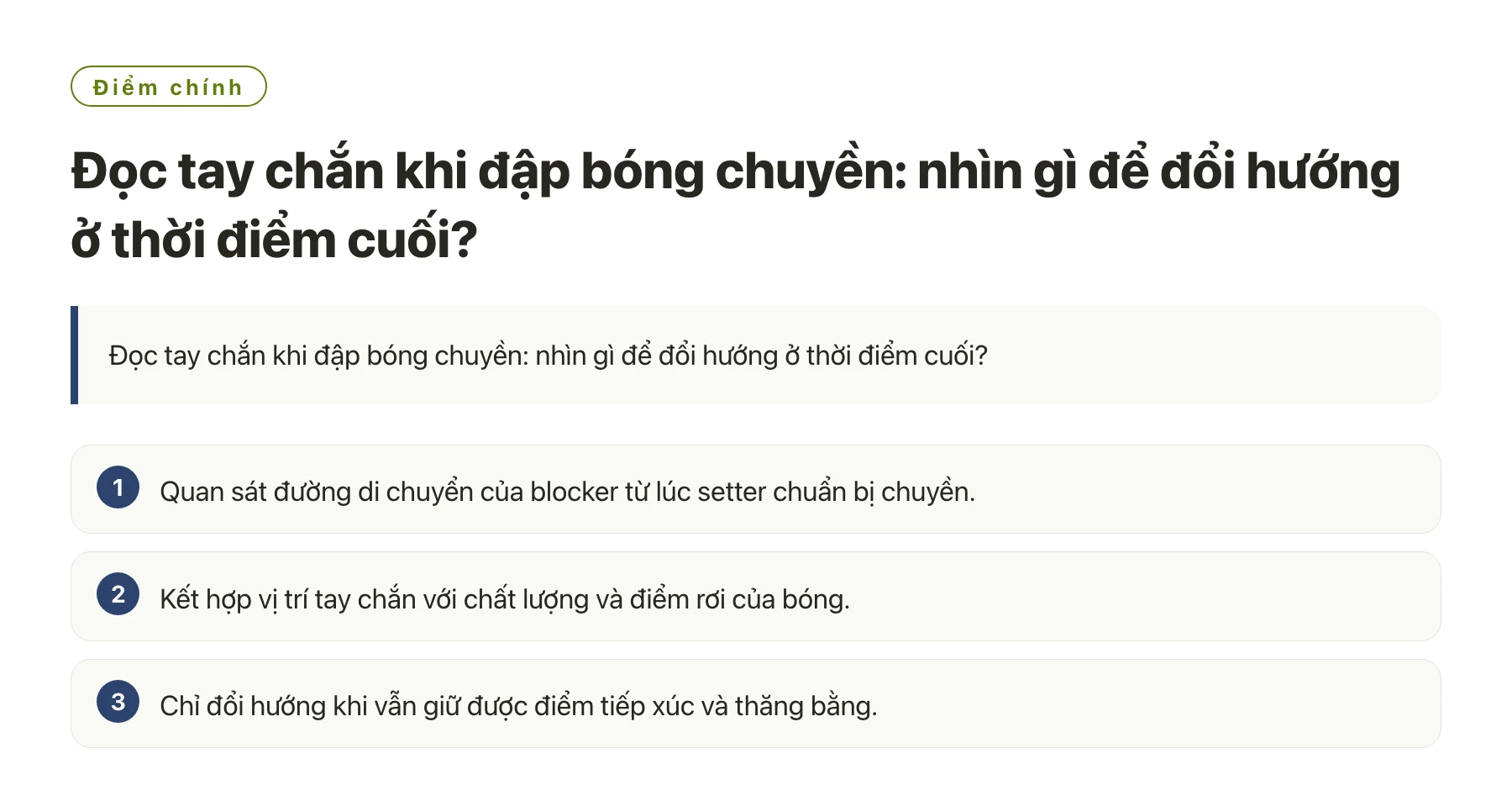 Đọc tay chắn khi đập bóng chuyền: nhìn gì để đổi hướng ở thời điểm cuối?——全文要点速览